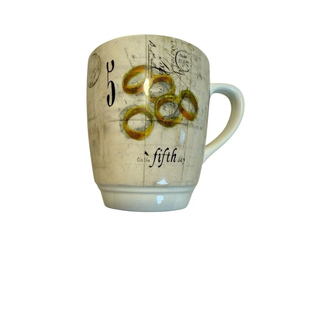 Williams Sonoma 5th & 6th Day Of Christmas Mug 2010 Golden Rings Geese A-laying